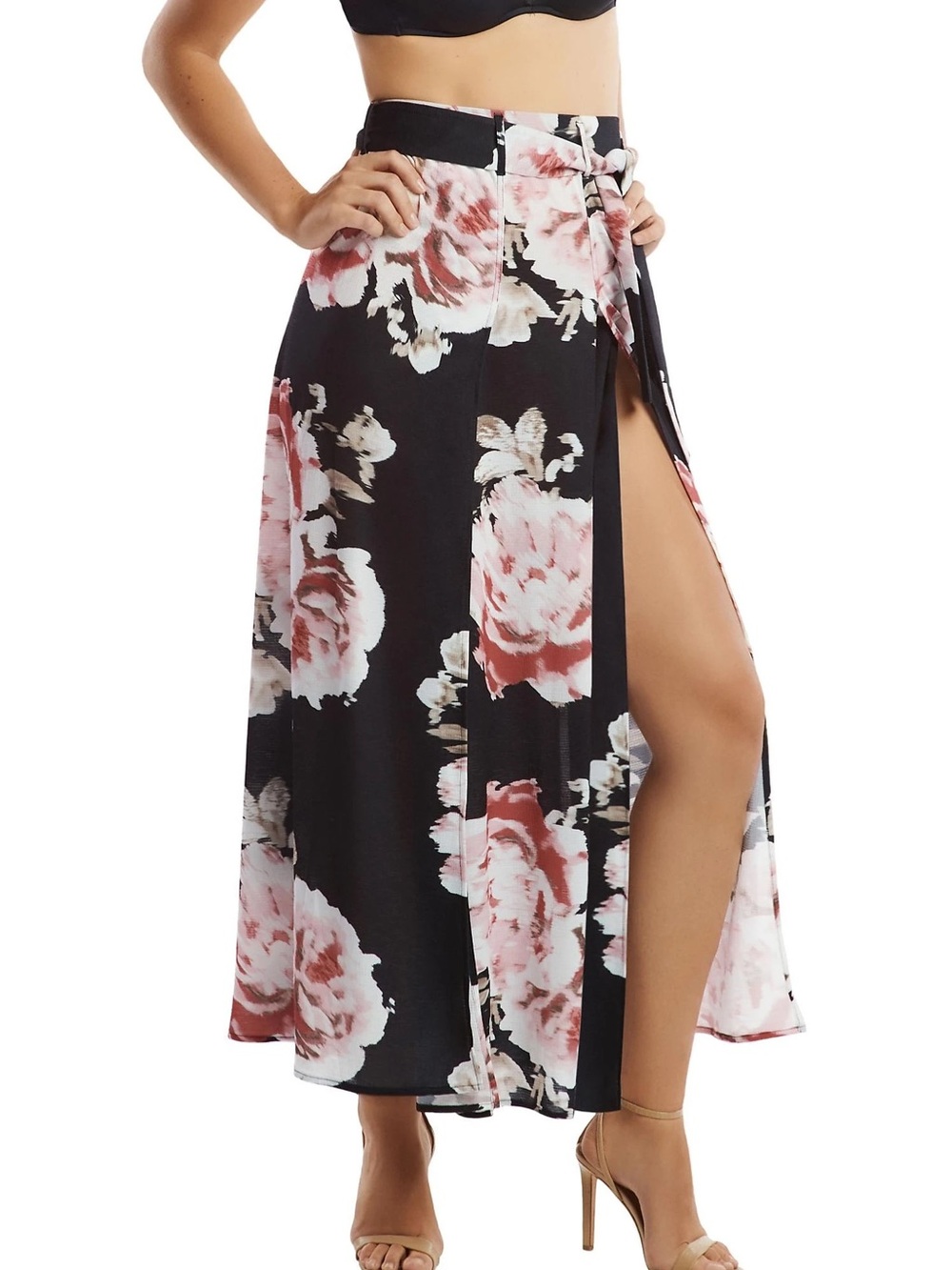Windsor mesh Floral skort High-Slit Black with Pink Floral size S